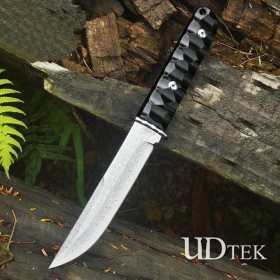 Knife hero Kanetsune Damascus steel fixed blade hunting knife with ebony handle UD405452